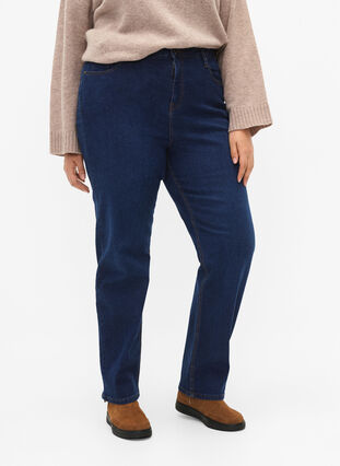 Megan jeans med extra hög midja och normal passform, Dark blue, Model image number 2