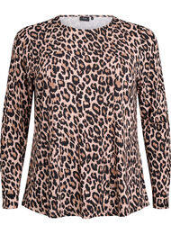 L&aring;ng&auml;rmad blus med leopardm&ouml;nster, Brun