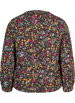 Kort jacka med fickor och blommigt mönster, Black Ditzy Flower, Packshot image number 1