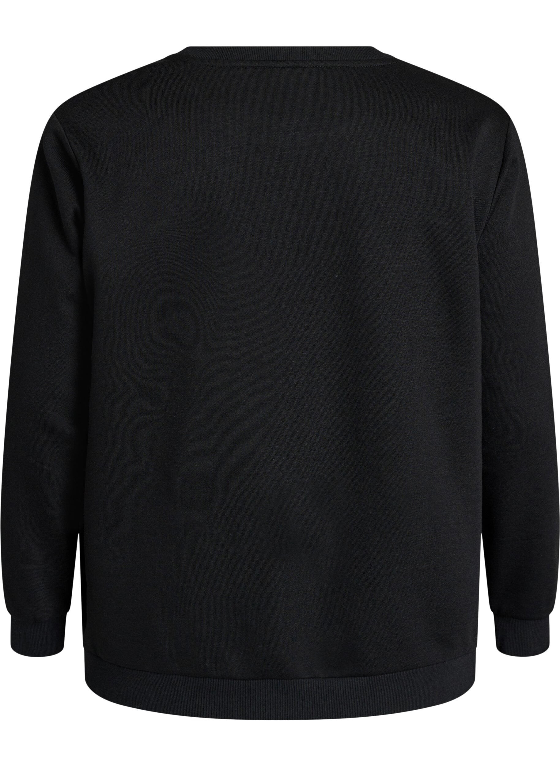 ZizziSweatshirt med rosentryck och strass, Svart, Packshot image number 1