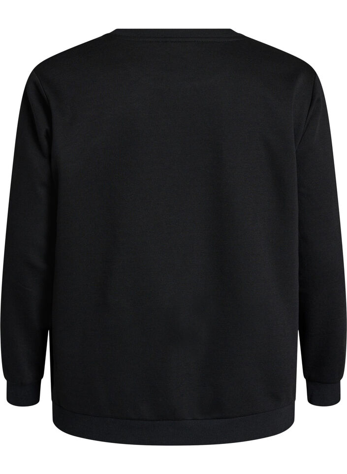 Sweatshirt med rosentryck och strass, Svart, Packshot image number 1