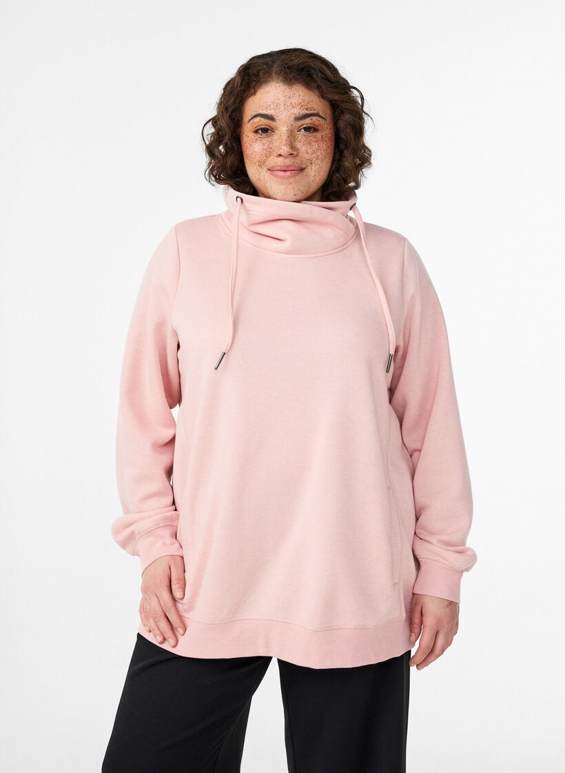 Sweatshirt med h&ouml;g krage och fickor, Rosa, Model image number 0
