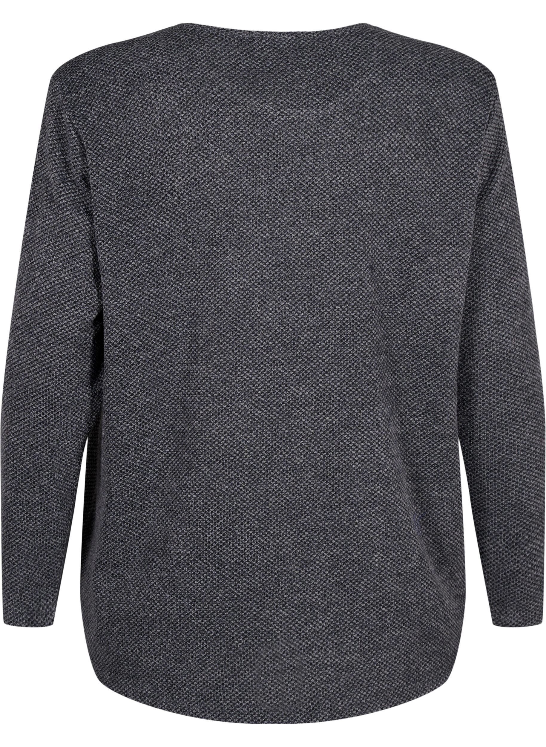 Zizzi Melange blus med rund halsringning och l&aring;nga &auml;rmar, Dark Grey, Packshot image number 1