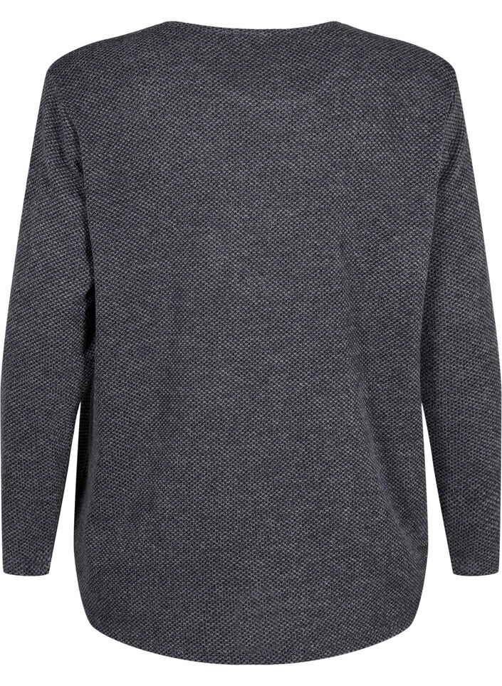 Melange blus med rund halsringning och långa ärmar, Dark Grey, Packshot image number 1