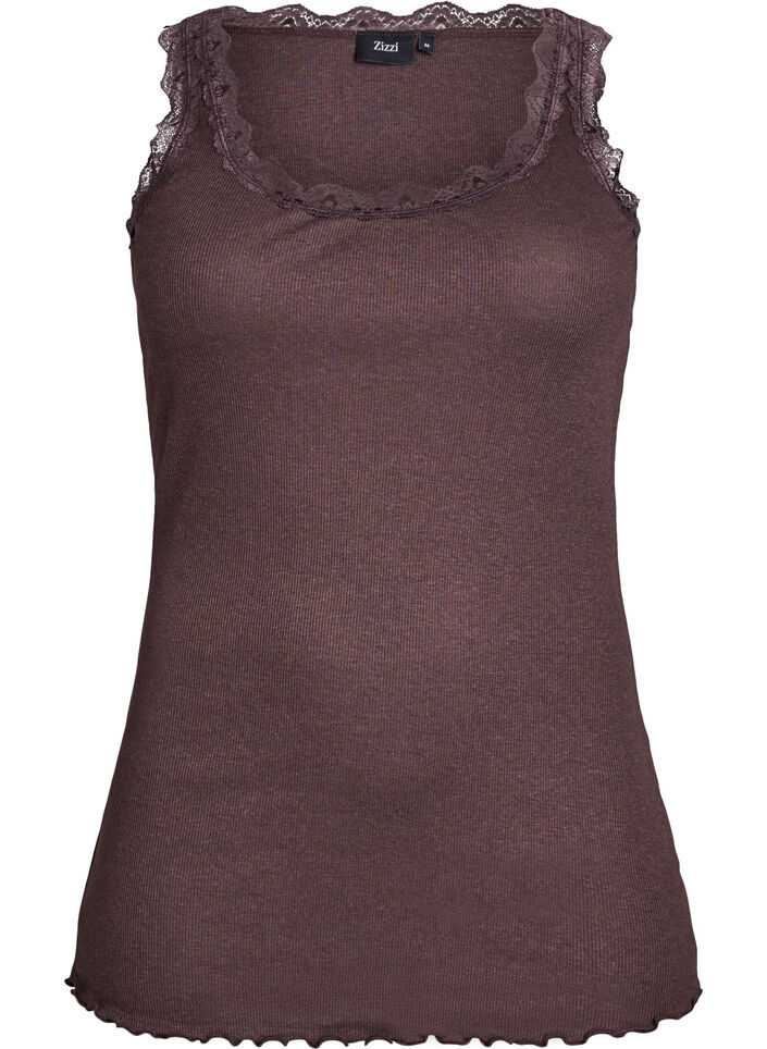 Topp med spetskant, Brun, Packshot image number 0
