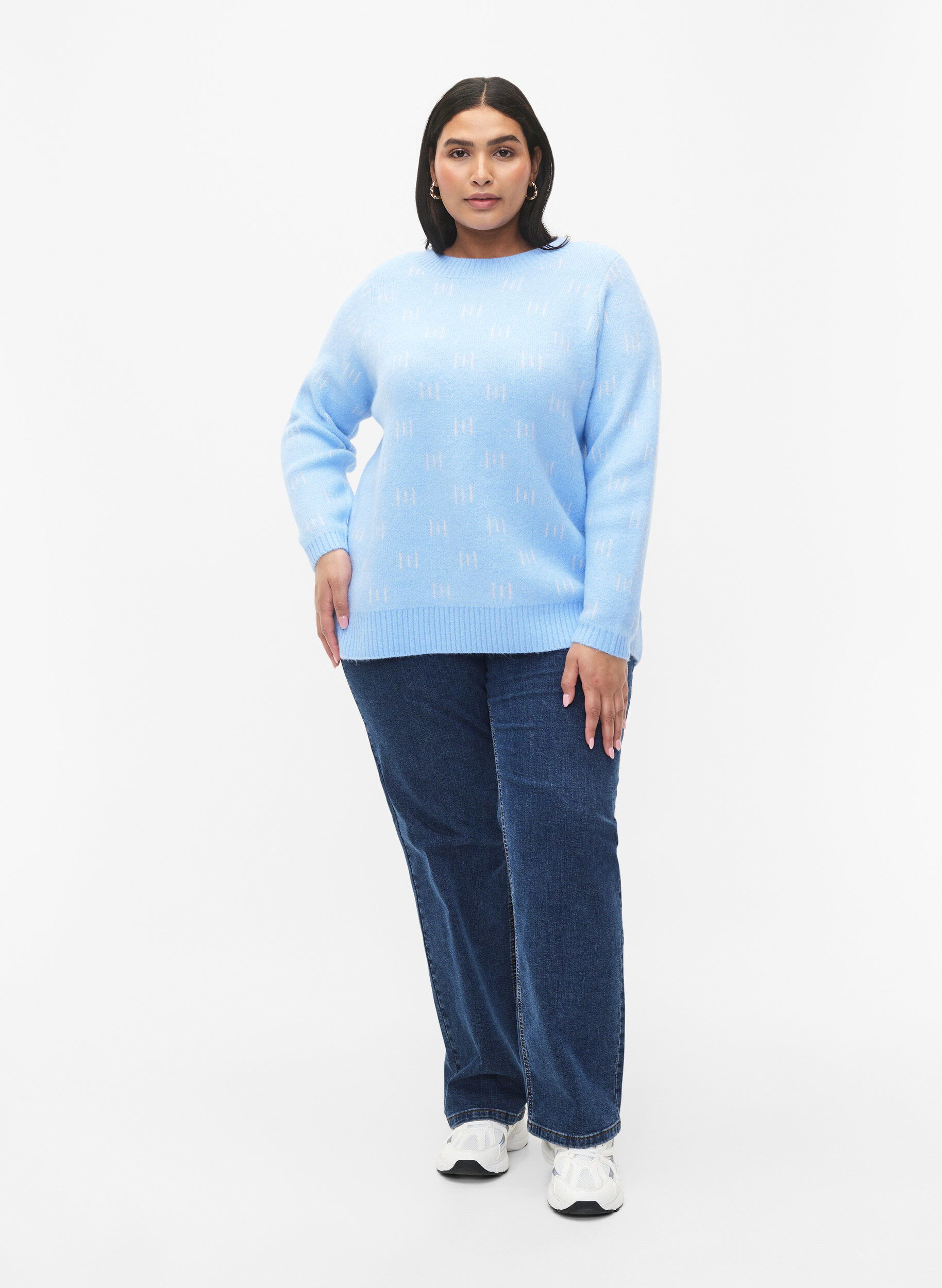 Zizzi M&ouml;nstrad pullover, Blue Bell/Birch, Model image number 2