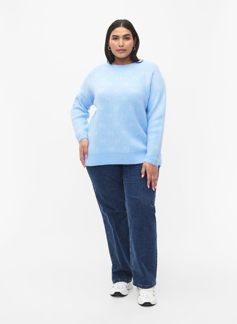 Mönstrad pullover, Blue Bell/Birch, Model image number 2