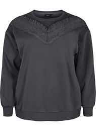 Sweatshirt med volang och virkad detalj, Dark Grey