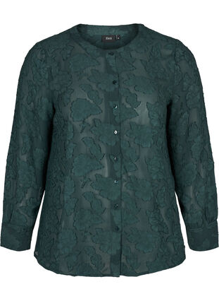 Transparent skjorta med mönster, Darkest Spruce, Packshot image number 0