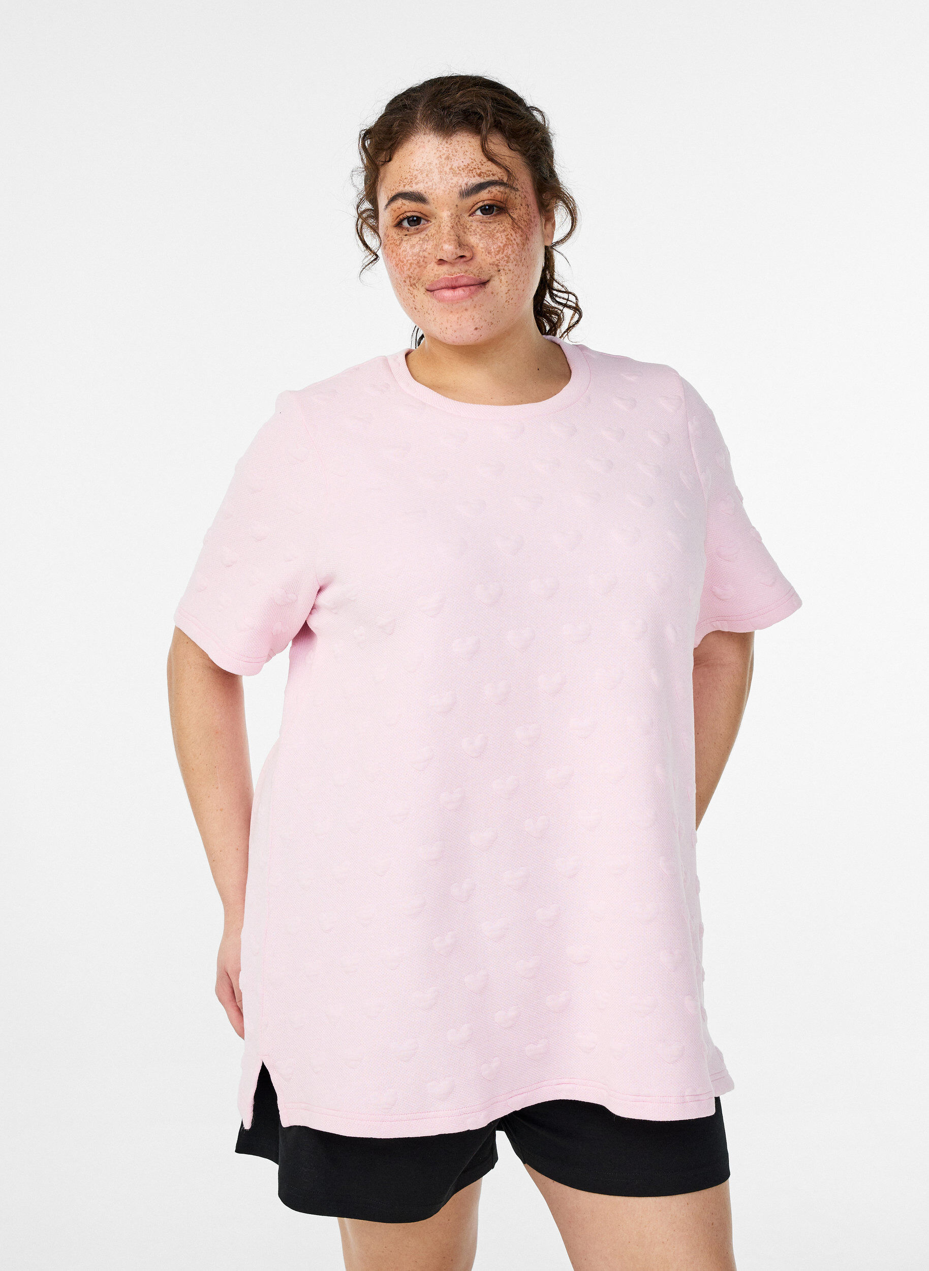 Zizzi T-shirt i pr&auml;glad bomullsjersey, Rosa, Model image number 0