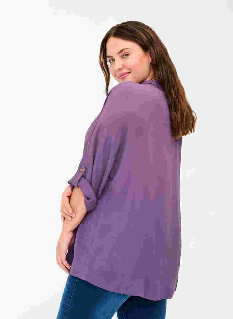 Viskosskjorta med 3/4 ärmar, Vintage Violet, Model image number 1