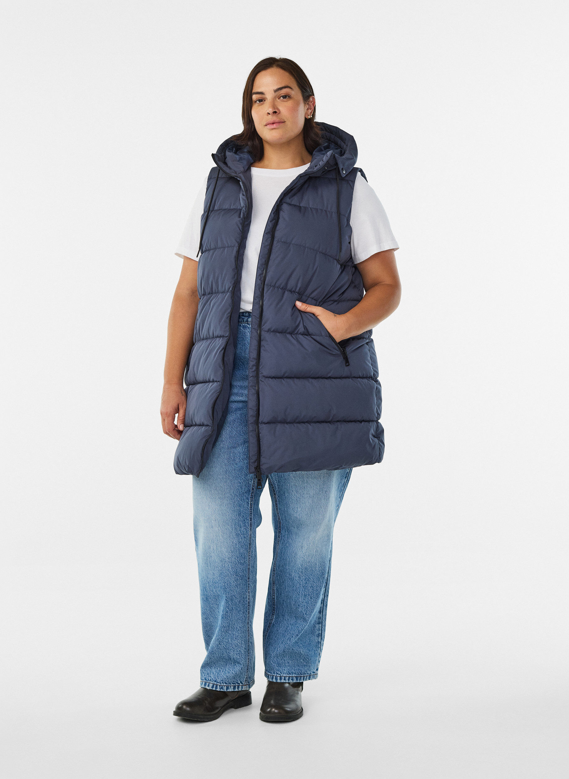 ZizziL&aring;ng v&auml;st med huva och fickor, Bl&aring;, Model image number 1
