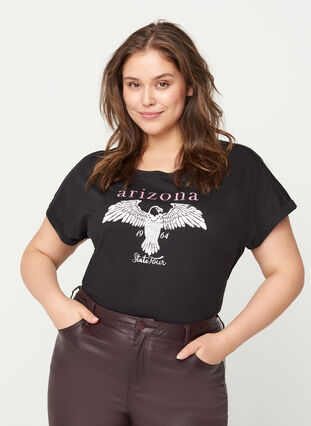 Kortärmad bomulls t-shirt med print , Black w. Arizona , Model image number 0