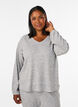 Blus i jersey med ribbad textur och v-ringning, Gr&aring;, Model image number 0