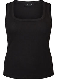Rib top with square neckline, Black