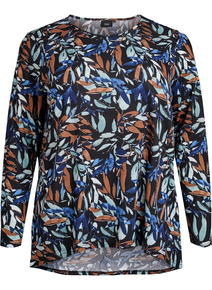 M&ouml;nstrad blus med l&aring;nga &auml;rmar, Bl&aring;, Packshot image number 0