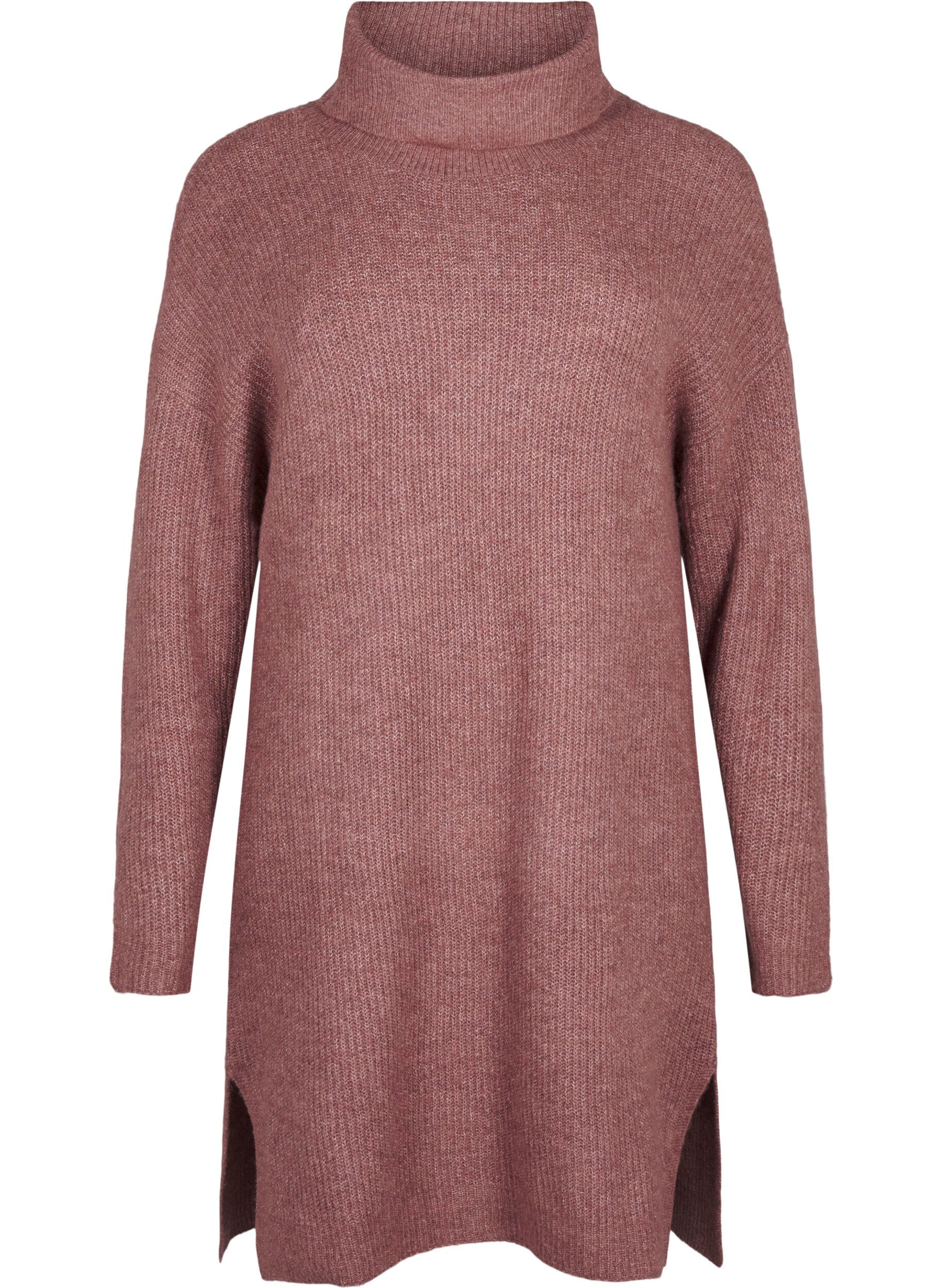 ZizziStickad kl&auml;nning med polokrage, Rosa, Packshot image number 0