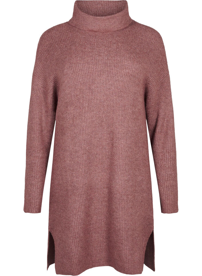 Stickad kl&auml;nning med polokrage, Rosa, Packshot image number 0