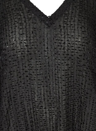 Blus med struktur, smock och v-ringning, Black, Packshot image number 2