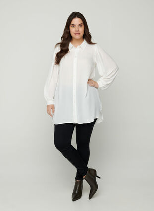 Lång skjorta med lätta puffärmar, Bright White, Model image number 2