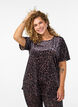Kortärmad topp i velour, Brun, Model image number 0