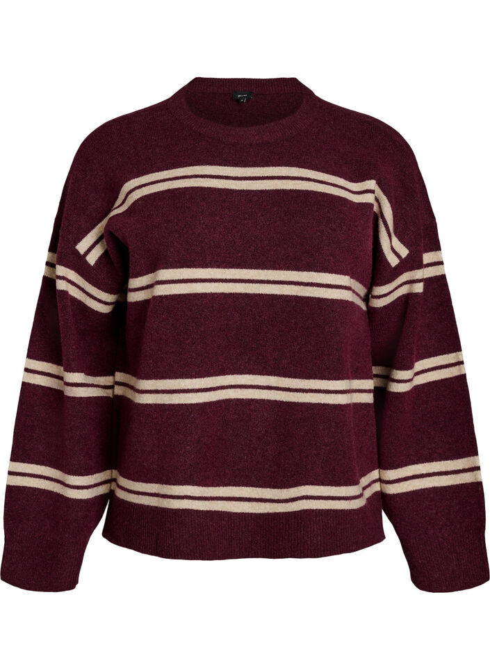 Stickad blus med dubbla kontrastr&auml;nder, R&ouml;d, Packshot image number 0