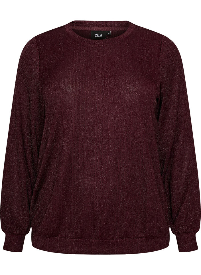 Blus med vertikal struktur och glittertr&aring;d, R&ouml;d, Packshot image number 0
