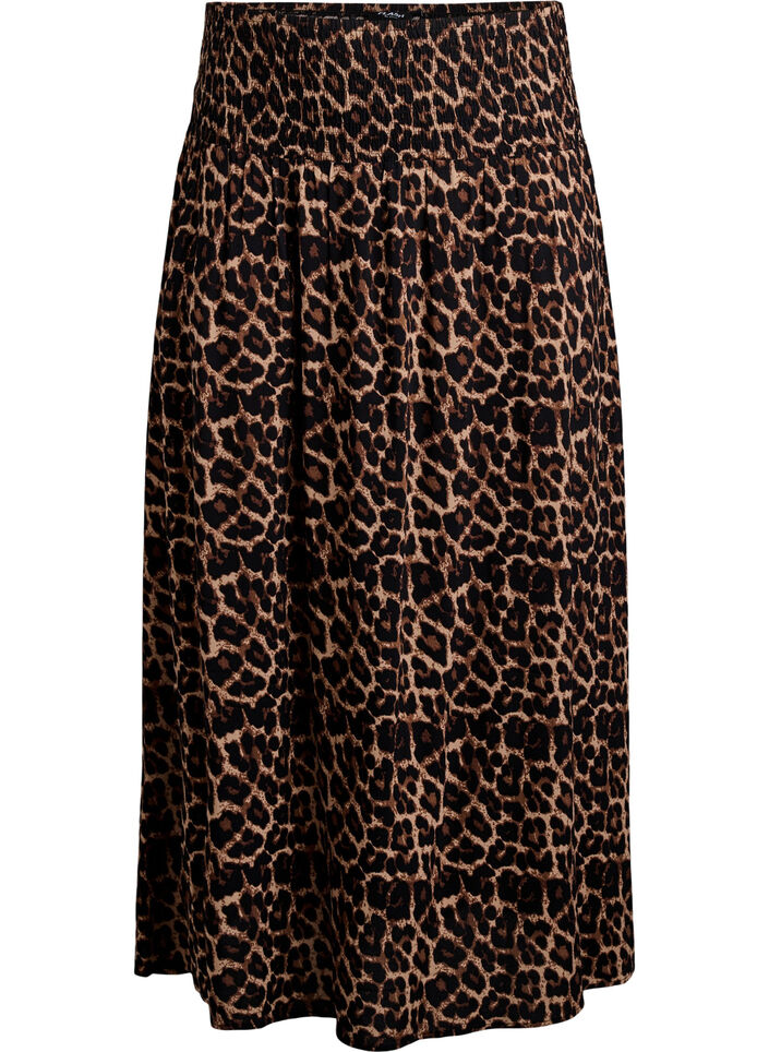 Maxikjol i viskos med smock, Brun, Packshot image number 0