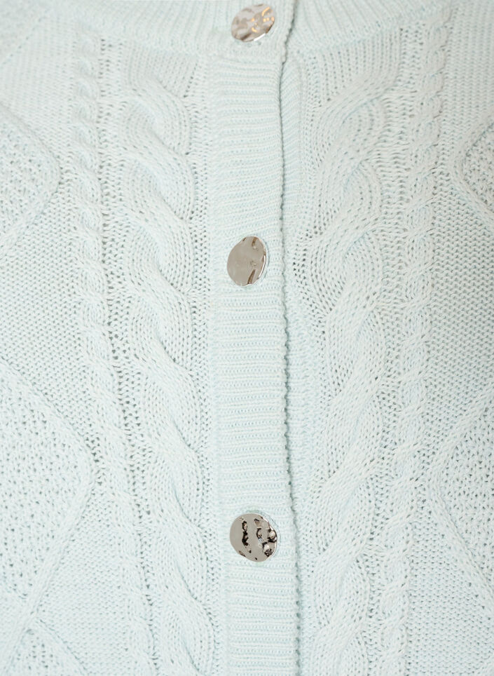 Kabelstickad cardigan med dekorativa knappar, Bl&aring;, Packshot image number 2
