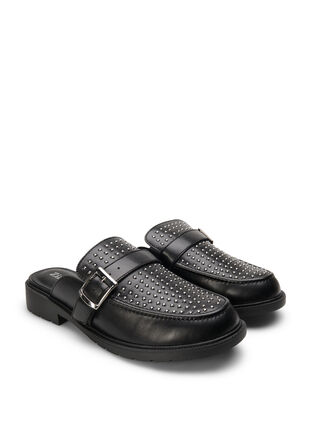 Öppen loafer i läder med nitar, Black, Packshot image number 1