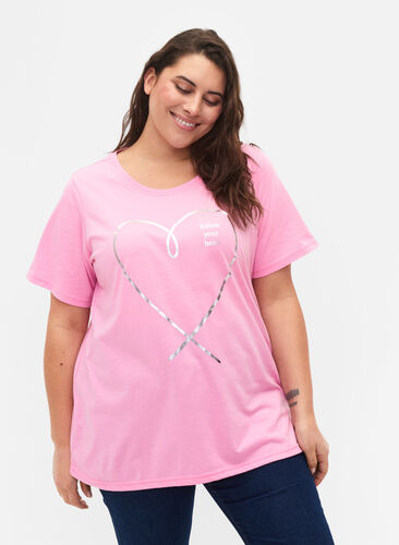 T-shirt från FLASH med tryck, Begonia Pink, Model image number 0