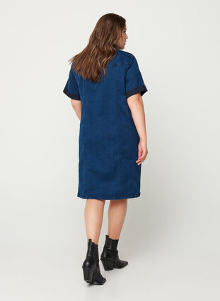 Kortärmad denimklänning, Blue denim, Model image number 1