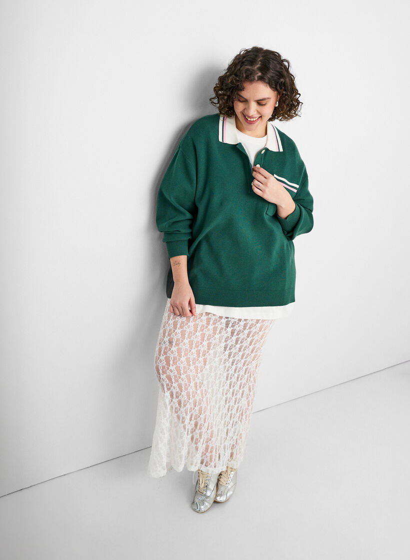 L&aring;ng genomskinlig kjol i spets, Vit, Image