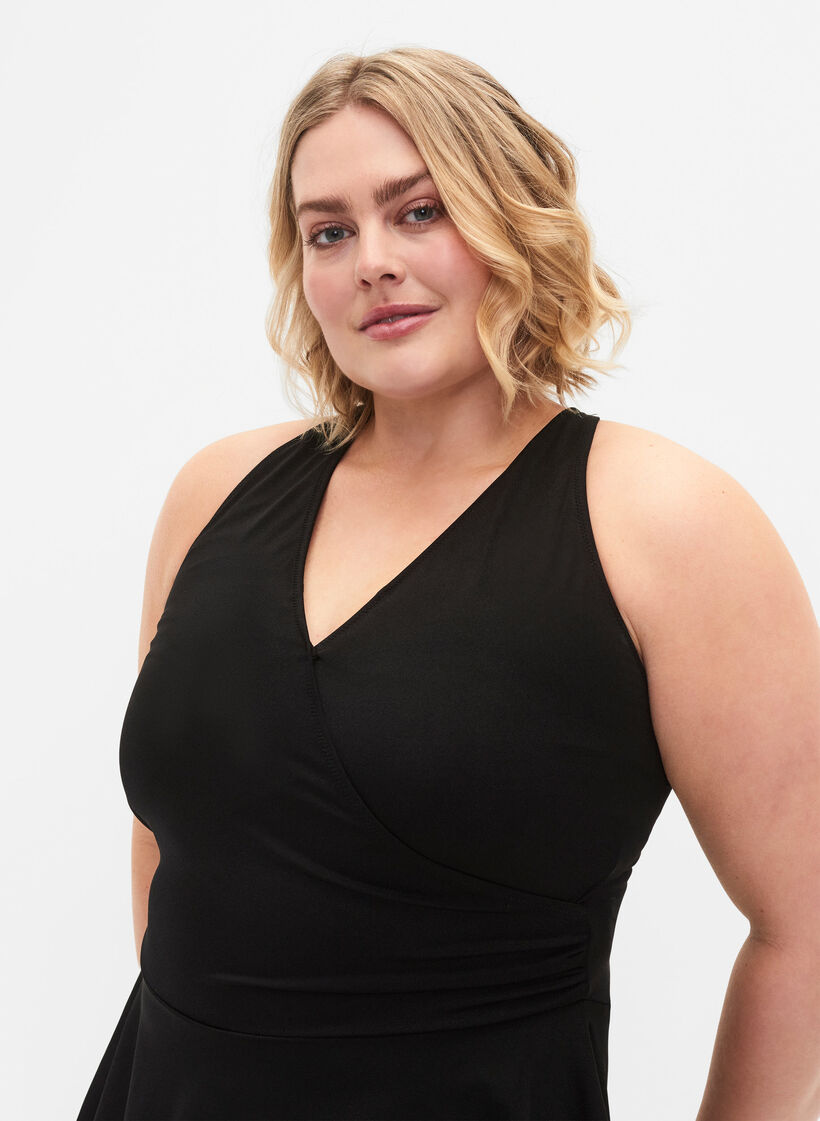 Badklänning med korsad rygg och kjol, Black, Model image number 2