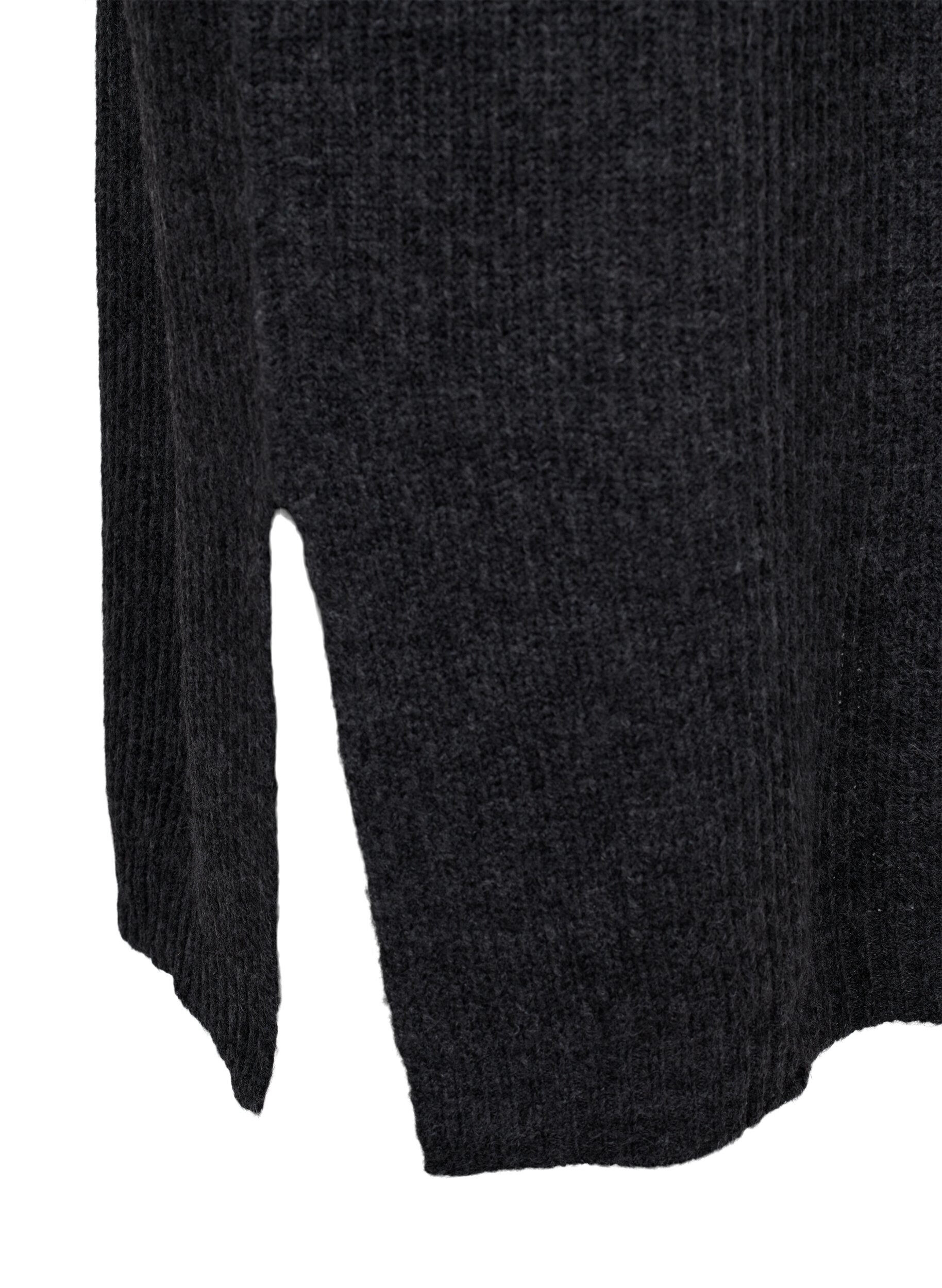 ZizziL&aring;ng, l&ouml;st sittande stickad kl&auml;nning med slits, Gr&aring;, Packshot image number 3