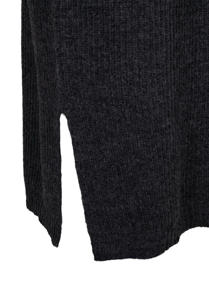 L&aring;ng, l&ouml;st sittande stickad kl&auml;nning med slits, Gr&aring;, Packshot image number 3