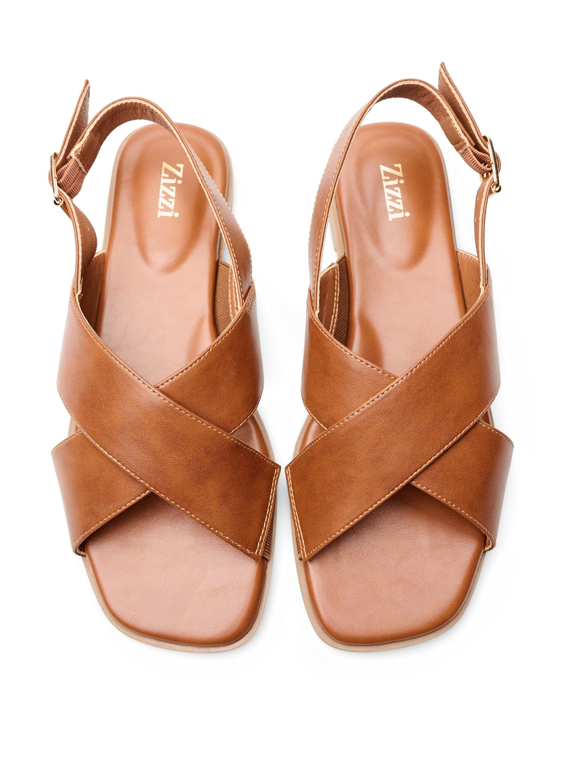 Zizzi Sandal i l&auml;der med korsade remmar, Brun, Packshot image number 2