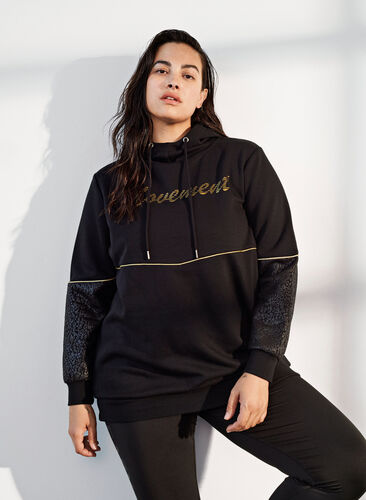 Sweatshirt med huva och print, Black, Image image number 0