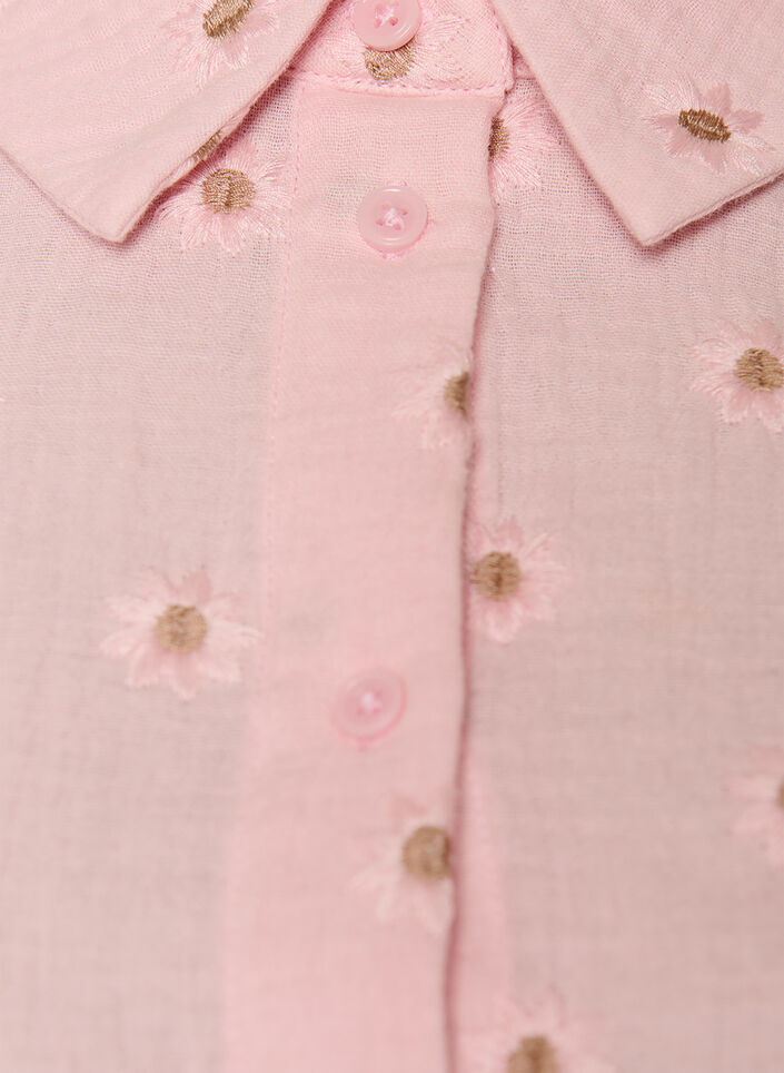 Skjortkl&auml;nning i bomullsmuslin med broderade motiv, Rosa, Packshot image number 2