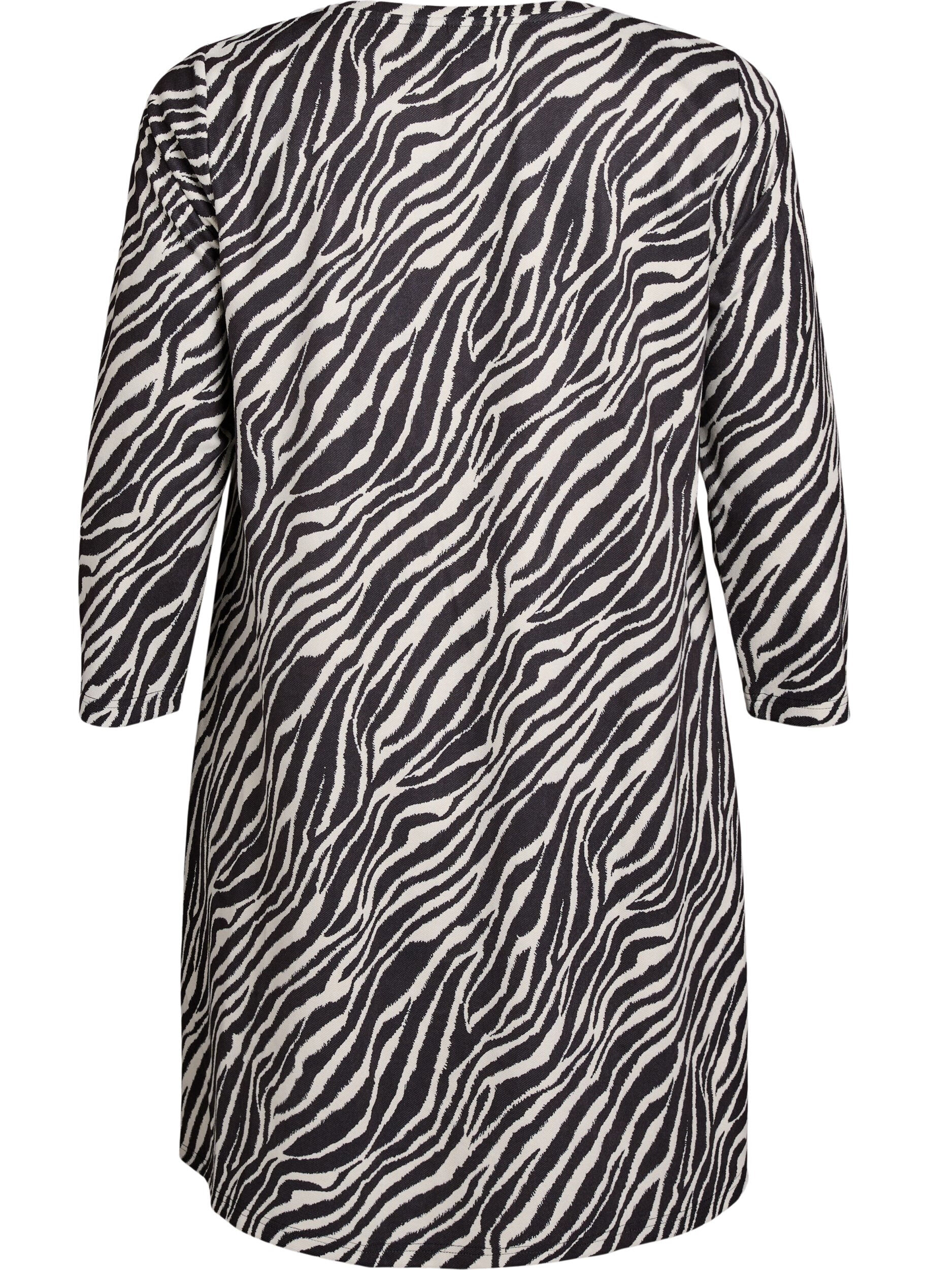 Zizzi Kort a-linjeformad kl&auml;nning med 7/8-&auml;rmar, Svart, Packshot image number 1