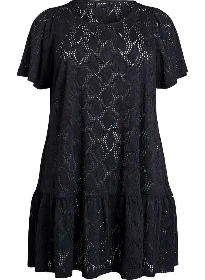 FLASH - Kort jerseyklänning med hålmönster, Black, Packshot image number 0