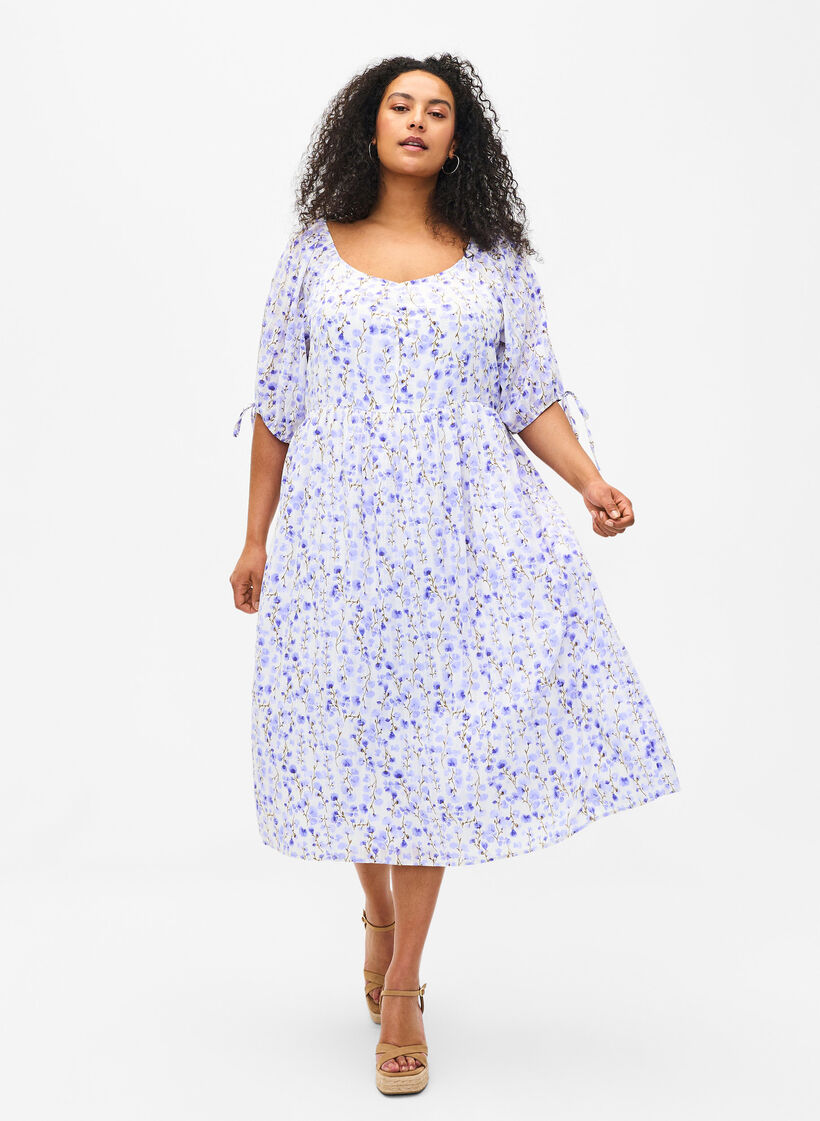 Sommarklänning med blommigt tryck och spetsdetaljer, Sand Verbena AOP, Model image number 0