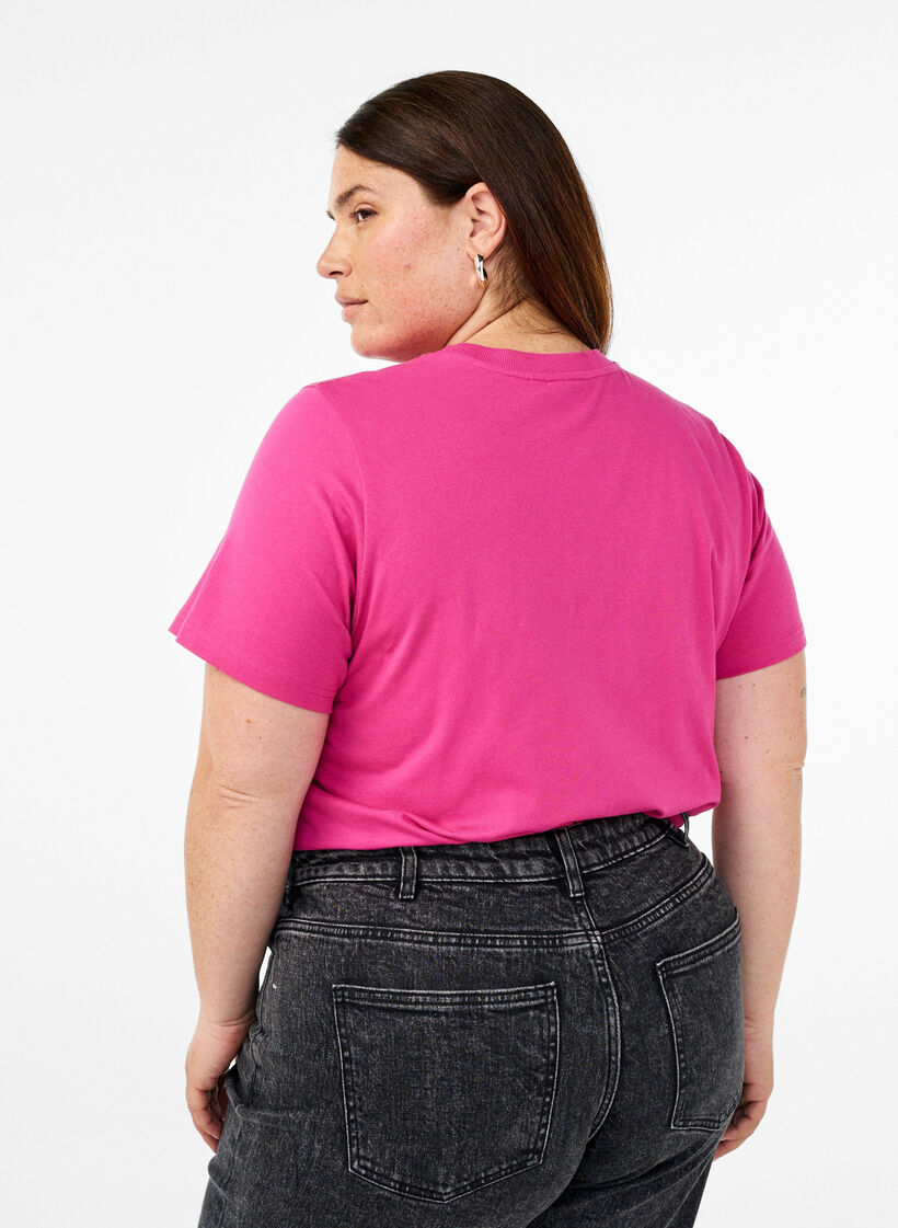 Enkel t-shirt i bomull med rund halsringning, Rosa, Model image number 2