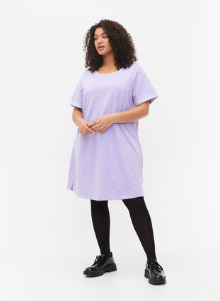 Sweatshirtklänning med korta ärmar och slits, Lavender, Model image number 2