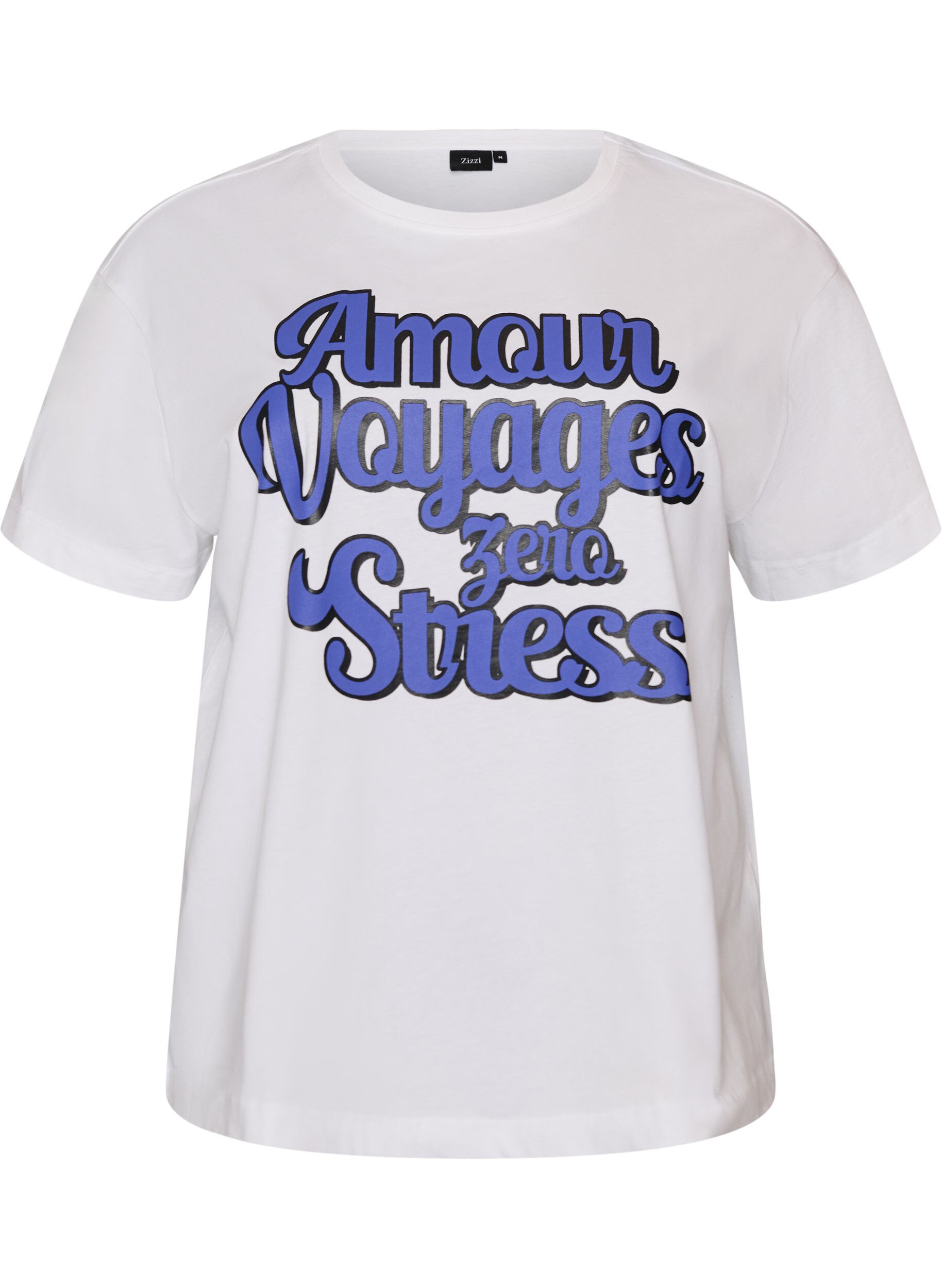 ZizziT-shirt i 100% bomull med korta &auml;rmar och tryck, Vit, Packshot image number 0