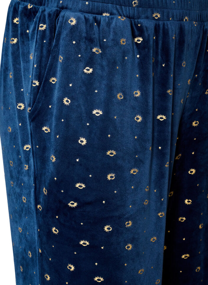 Pyjamasbyxor i velour med helt&auml;ckande m&ouml;nster, Bl&aring;, Packshot image number 2