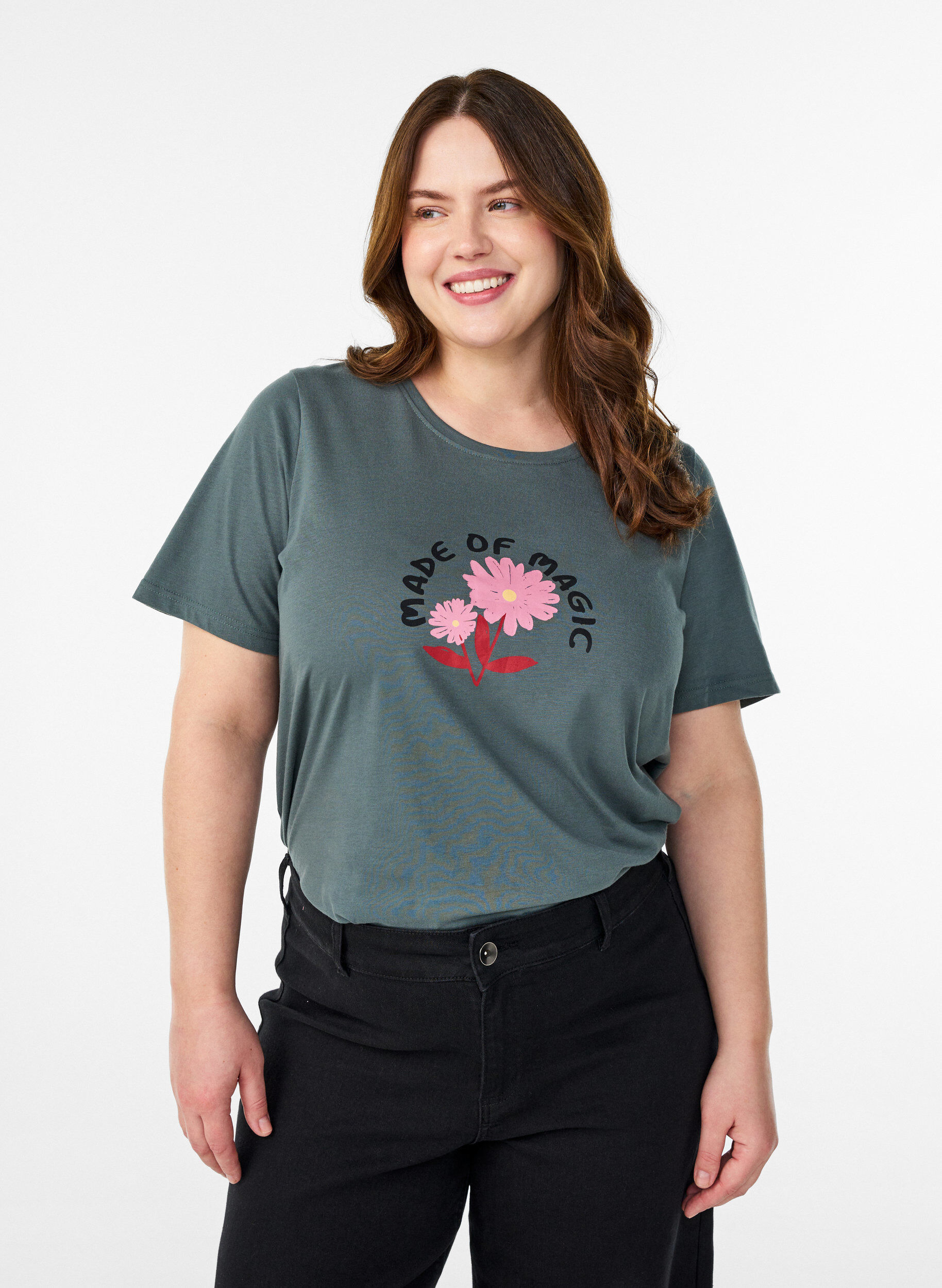 ZizziT-shirt med tryck, Gr&ouml;n, Model image number 0