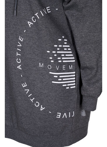 Lång sweatshirt med huva och tryck, Dark Grey Melange, Packshot image number 3
