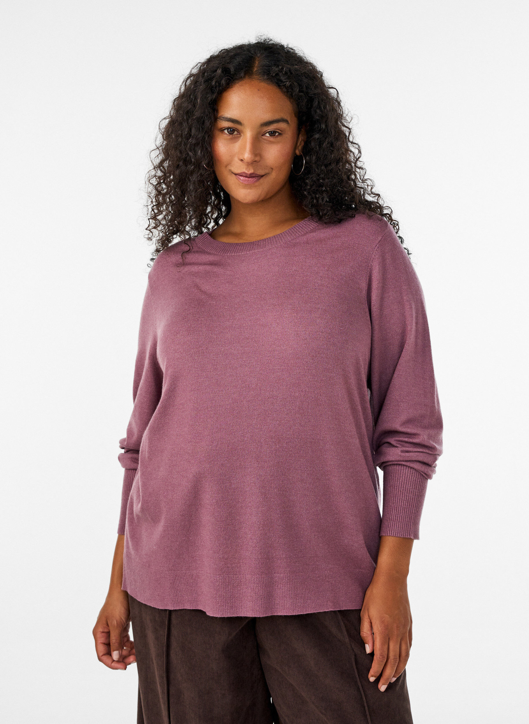ZizziStickad blus med rund halsringning, Rosa, Model image number 0
