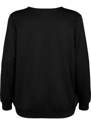 Sweatshirt med V-ringning och ficka, Black, Packshot image number 1